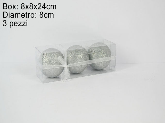 sfera 8cm 3 pezzi glitter silver ma000760