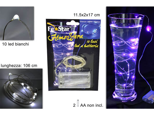 Catena luci 10 led a batteria bianco freddo ma001286