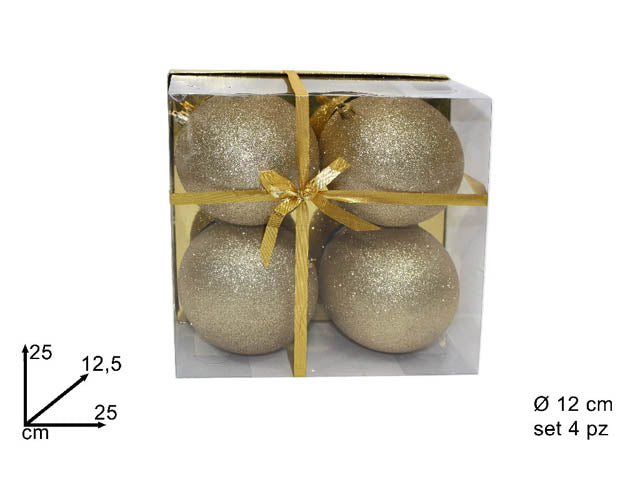 sfera 12cm 4 pezzi glitter oro ca005677