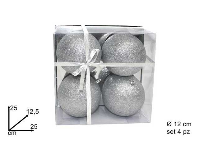 palline natalizie argento glitterato diametro 12cm - 4 pezzi
