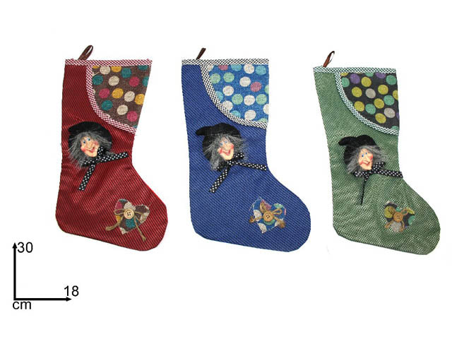 Calza befana a pois con bottone misura 30cm in 3 assortimenti