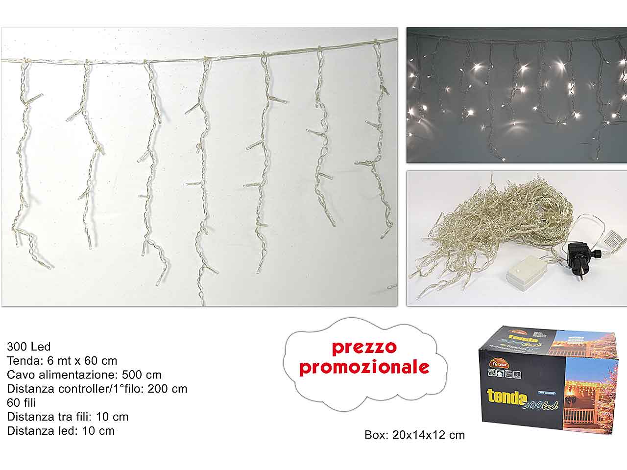 Tenda 300led bianco freddo 6mt
