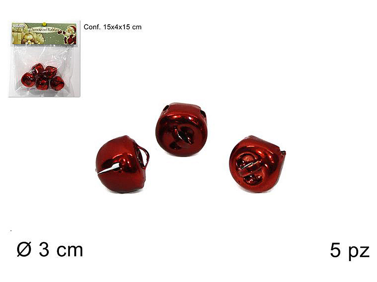 Pendente natalizio campanellino rosso 3cm - 5 pezzi