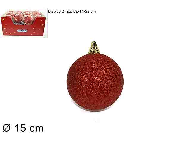 Palline natalizie rosso glitterato diametro 15cm