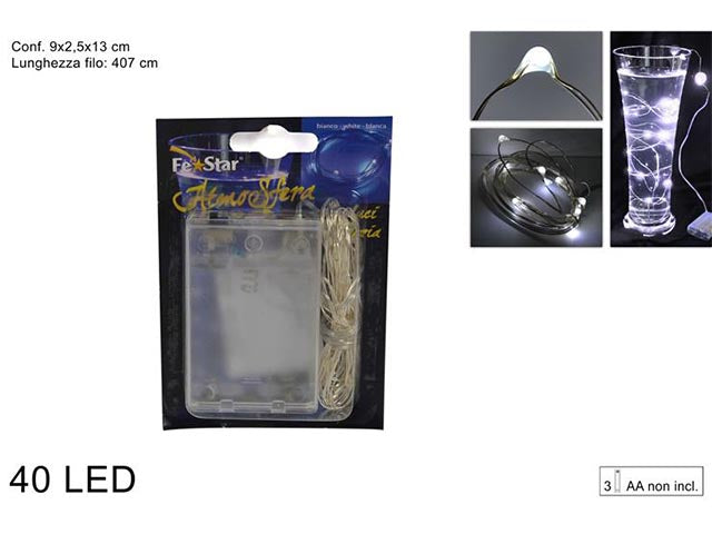 Catena luci 40 led batteria eria bianco freddo