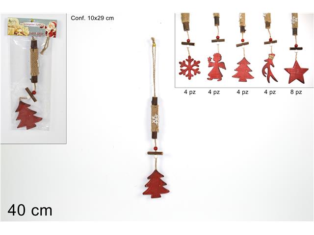 pendente natalizio rosso in legno