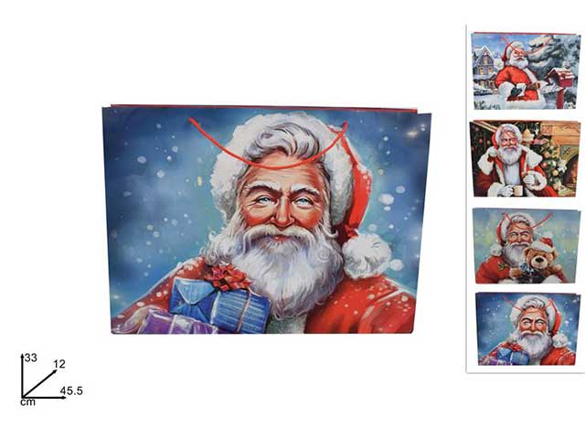 busta regalo fantasia babbo natale classico in 4 assortimenti misura 45,5x33x12cm