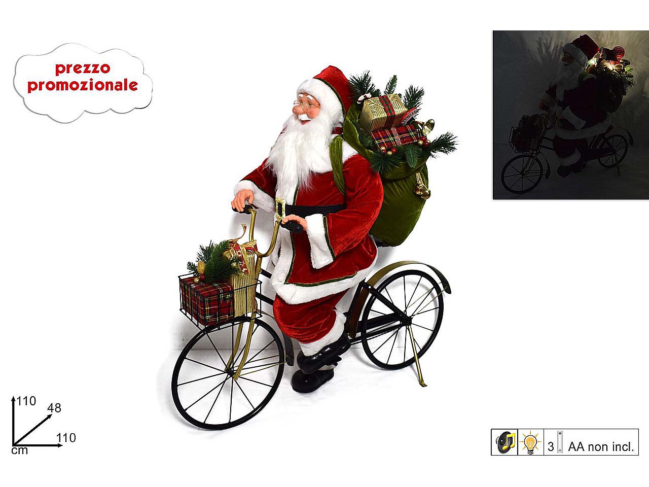 Babbo natale con bicicletta 110cm lu001665a $