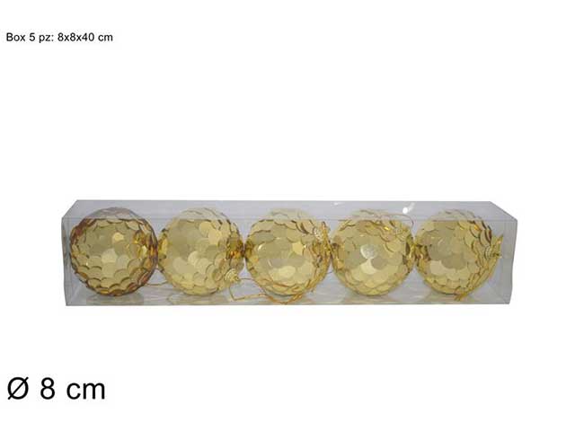 sfera in plastica 8cm 5 pezzi paillet. oro ro008940