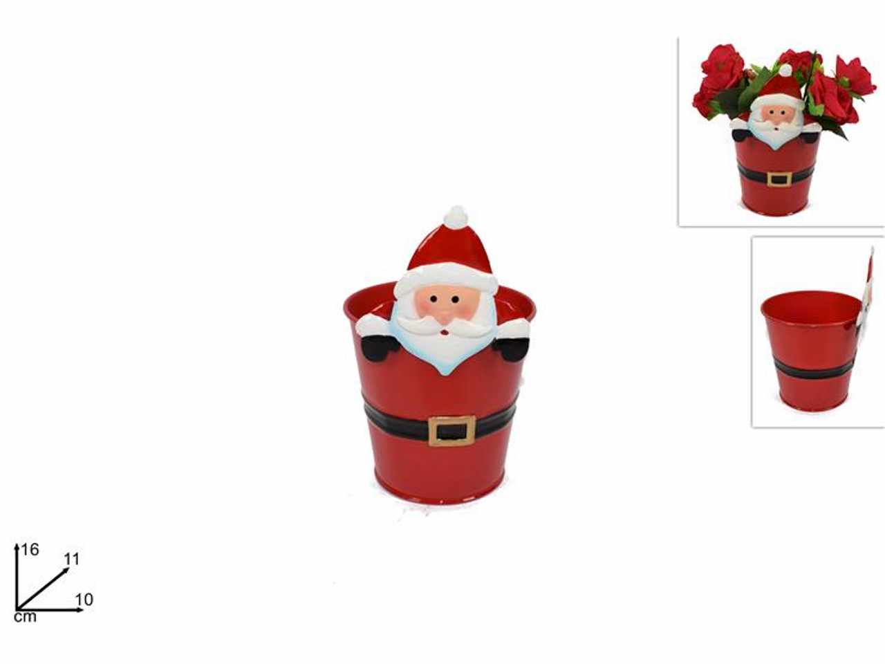 Secchiello portapianta babbo natale latta 16cm