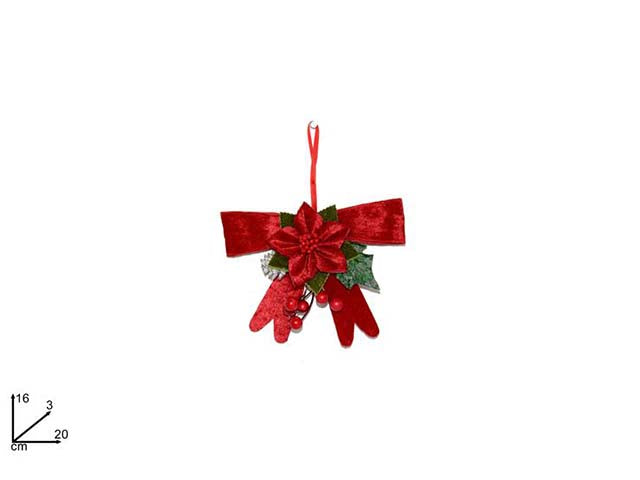 pendente natalizio fiocco con fiore rosso 20cm