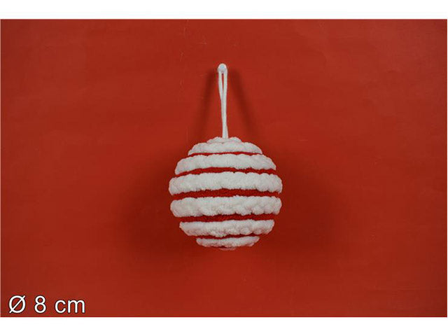 sfera in plastica bianca e rossa 8cm con pelliccia mo001755