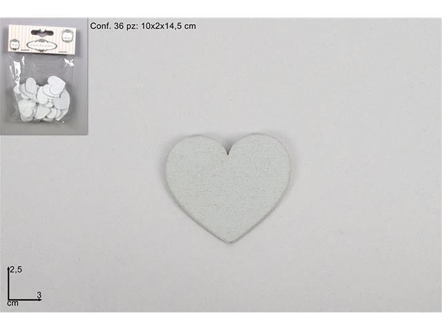 L.legno cuori bianchi 3cm 36 pezzi al161023