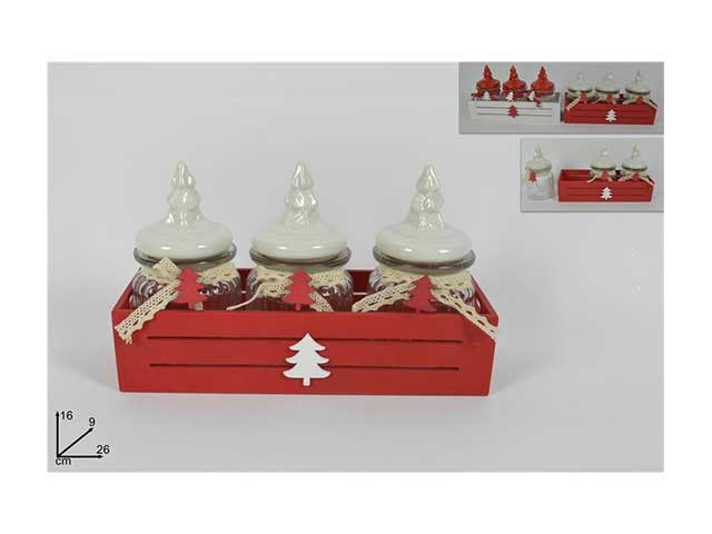 cassetta legno c/3 barattoli gi008991
