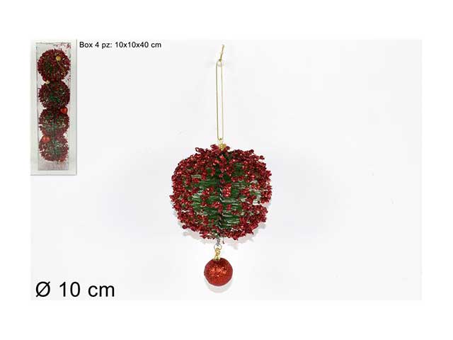 palline natalizie paillettes rosse diametro 10cm - 4 pezzi