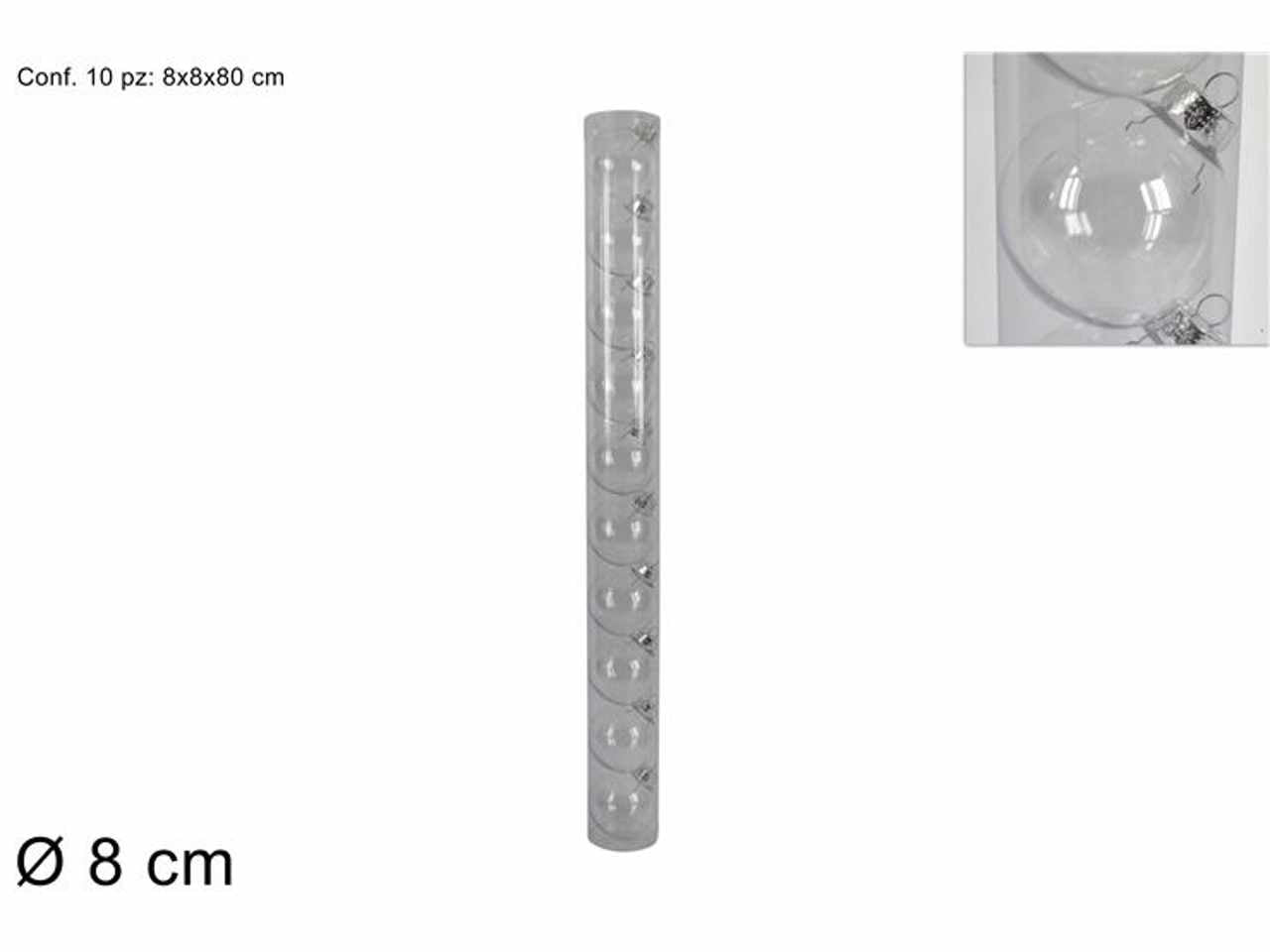 Palle d.8cm 10 pezzi plastica trasparente