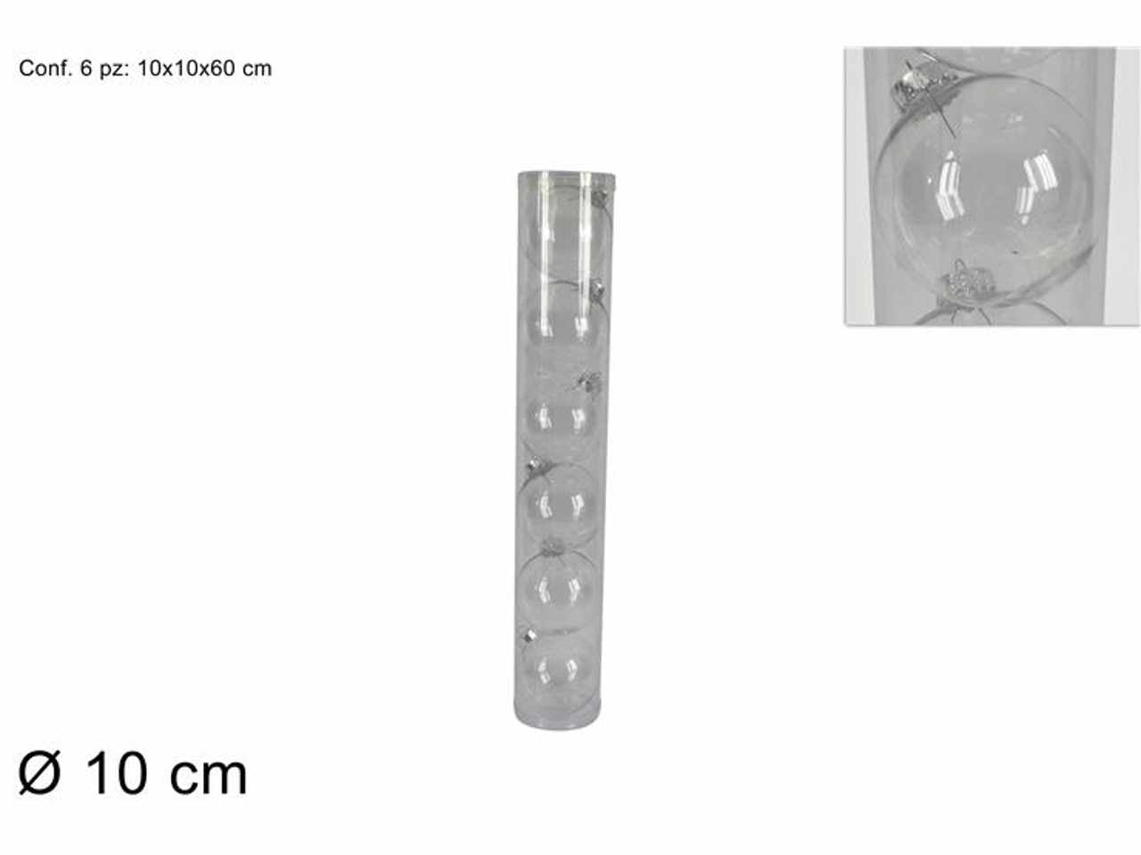 Palle d.10cm 6 pezzi plastica trasparente