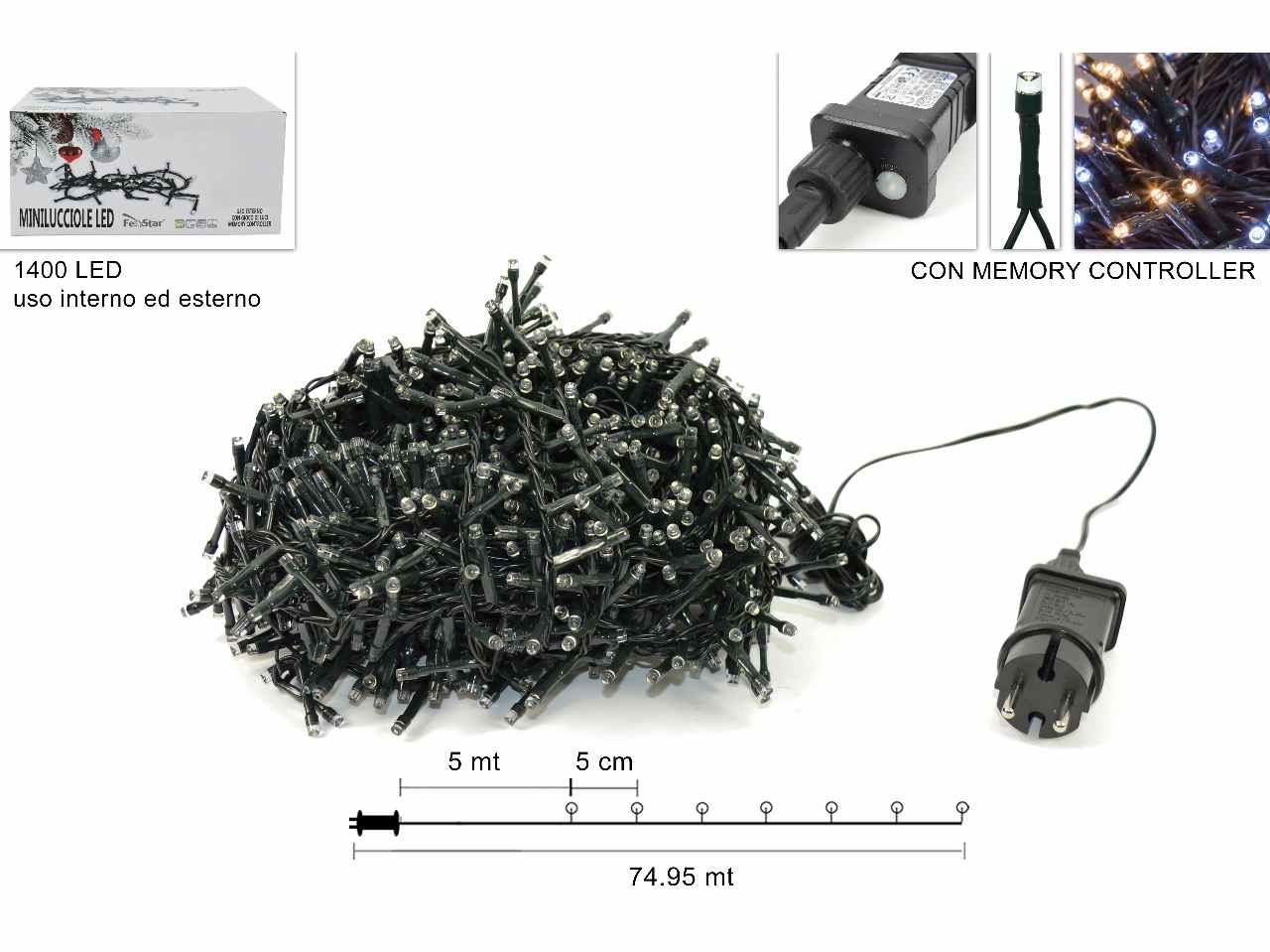 Catena luci 1400led bianco caldo/freddo uso esterno