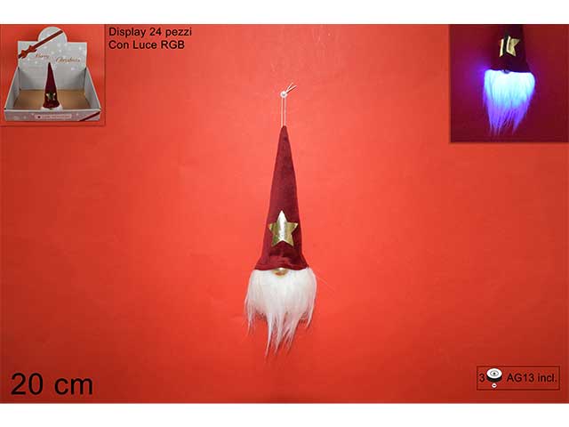Gnomo con cappello luce bordeaux 20cmmn001287e