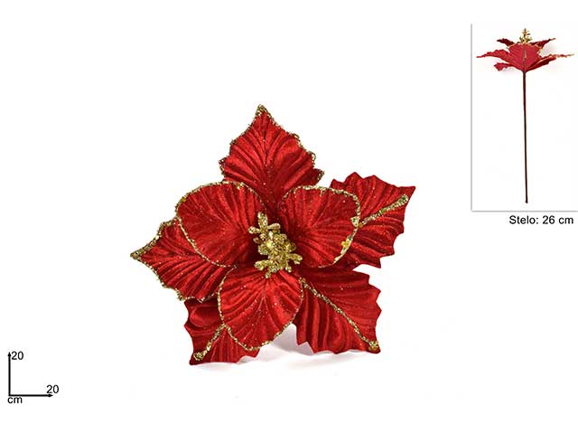 stelo fiore 20cm c/glitter rosso mn0012