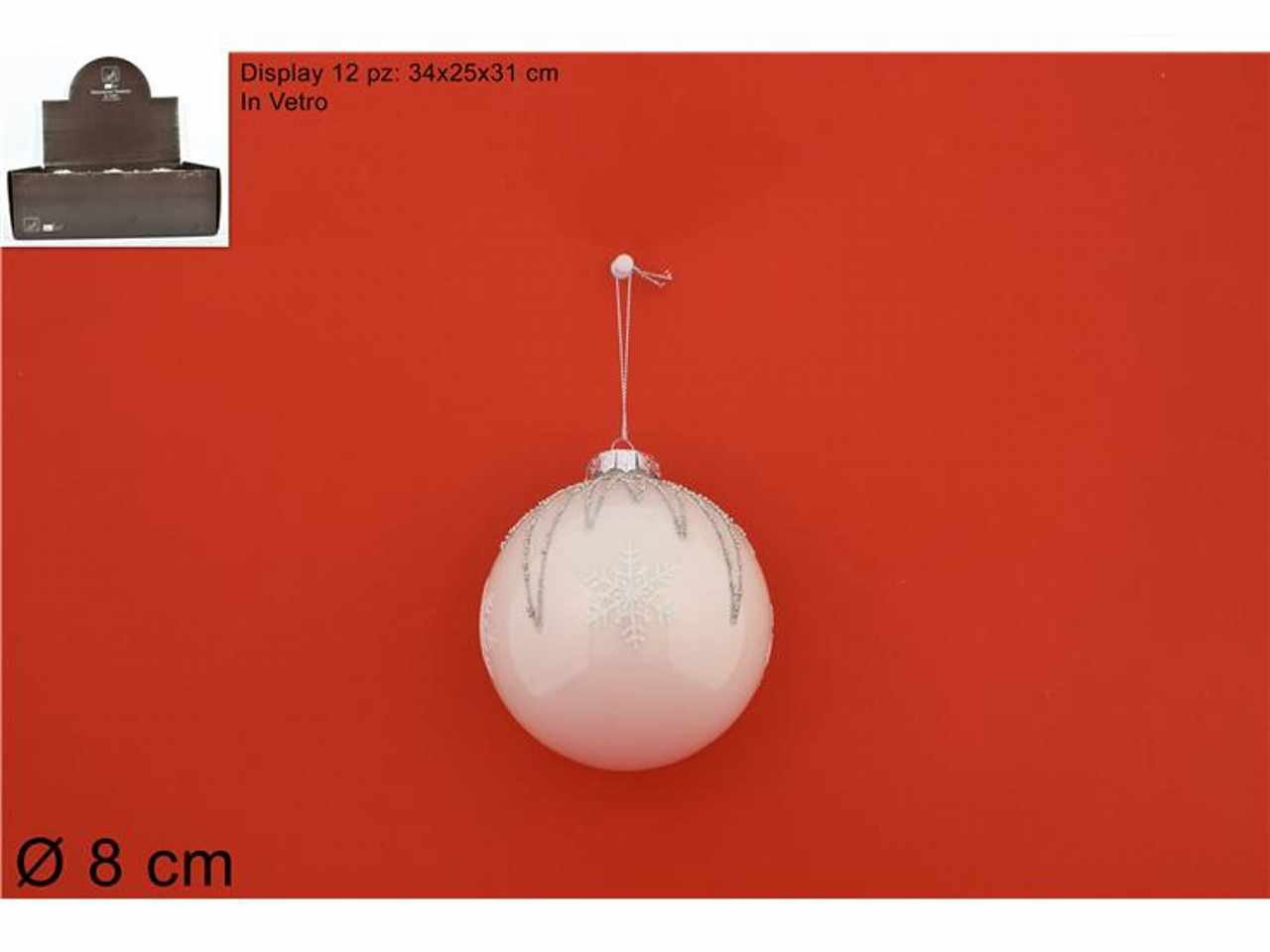 Palla vetro d.8cm bianca con fiocchi di neve yjjb0933-8w