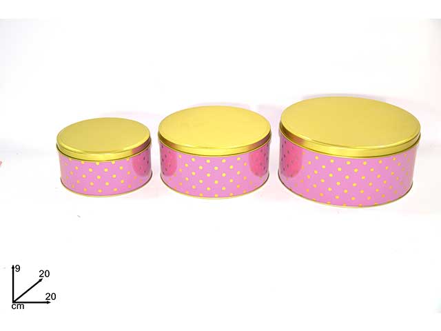 Scatola latta tonda 3 pezzi rosa cm002626
