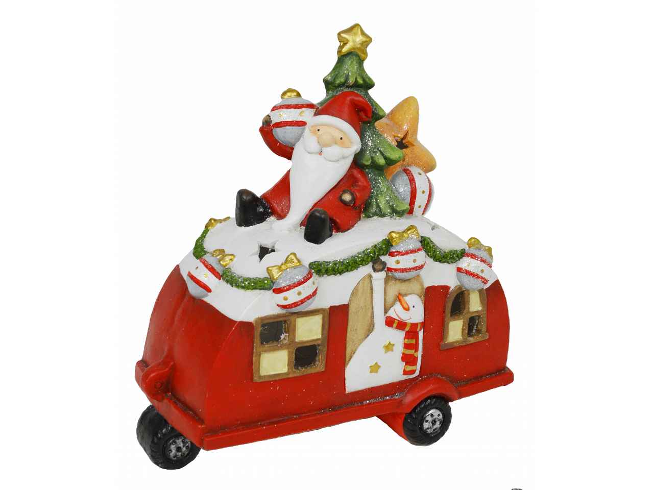 Babbo natale c/roulotte con led nym-2005  cm47,5 x24x48