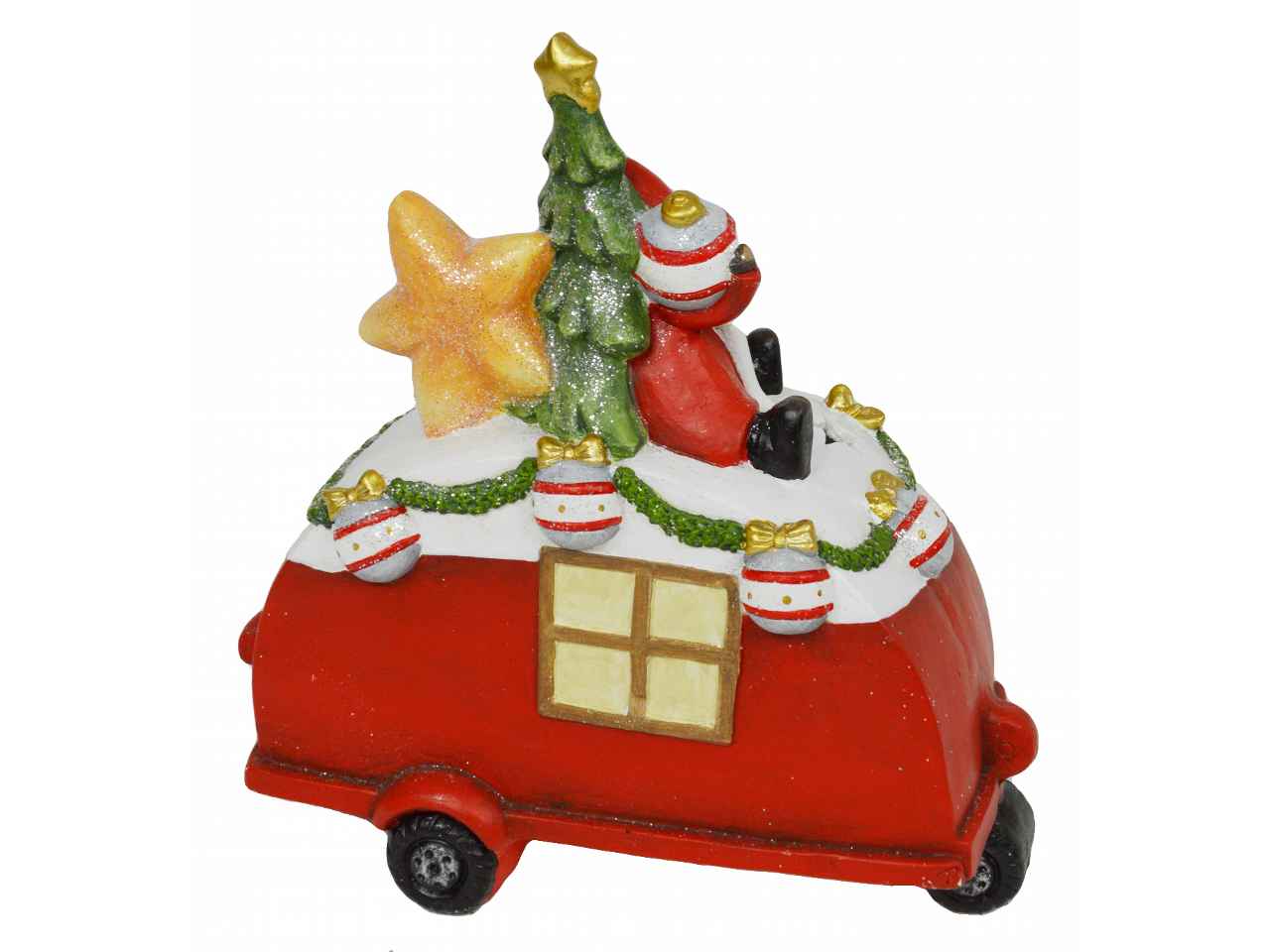 Babbo natale c/roulotte con led nym-2005  cm47,5 x24x48