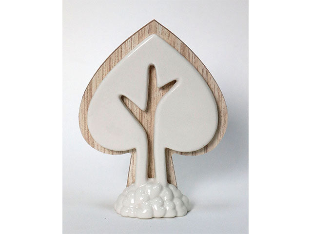 albero cuore legno e porcellana l18149