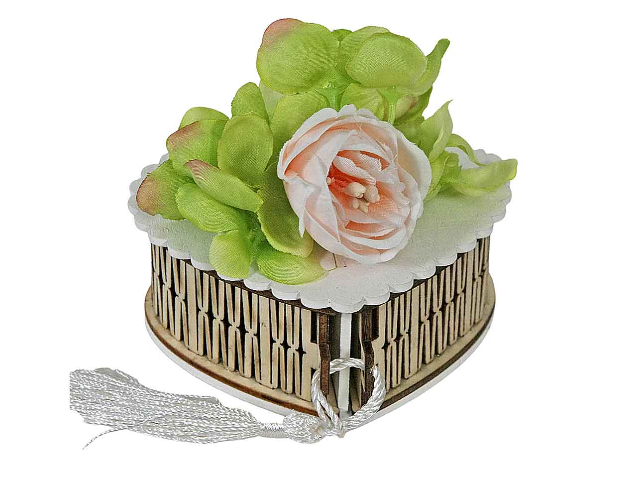 Scatola cuore legno 7x9x3,8cm c/fiori lav233