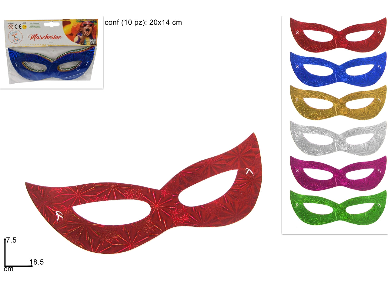 Maschere in cartone metallizzato set da 10 mascherine assortite