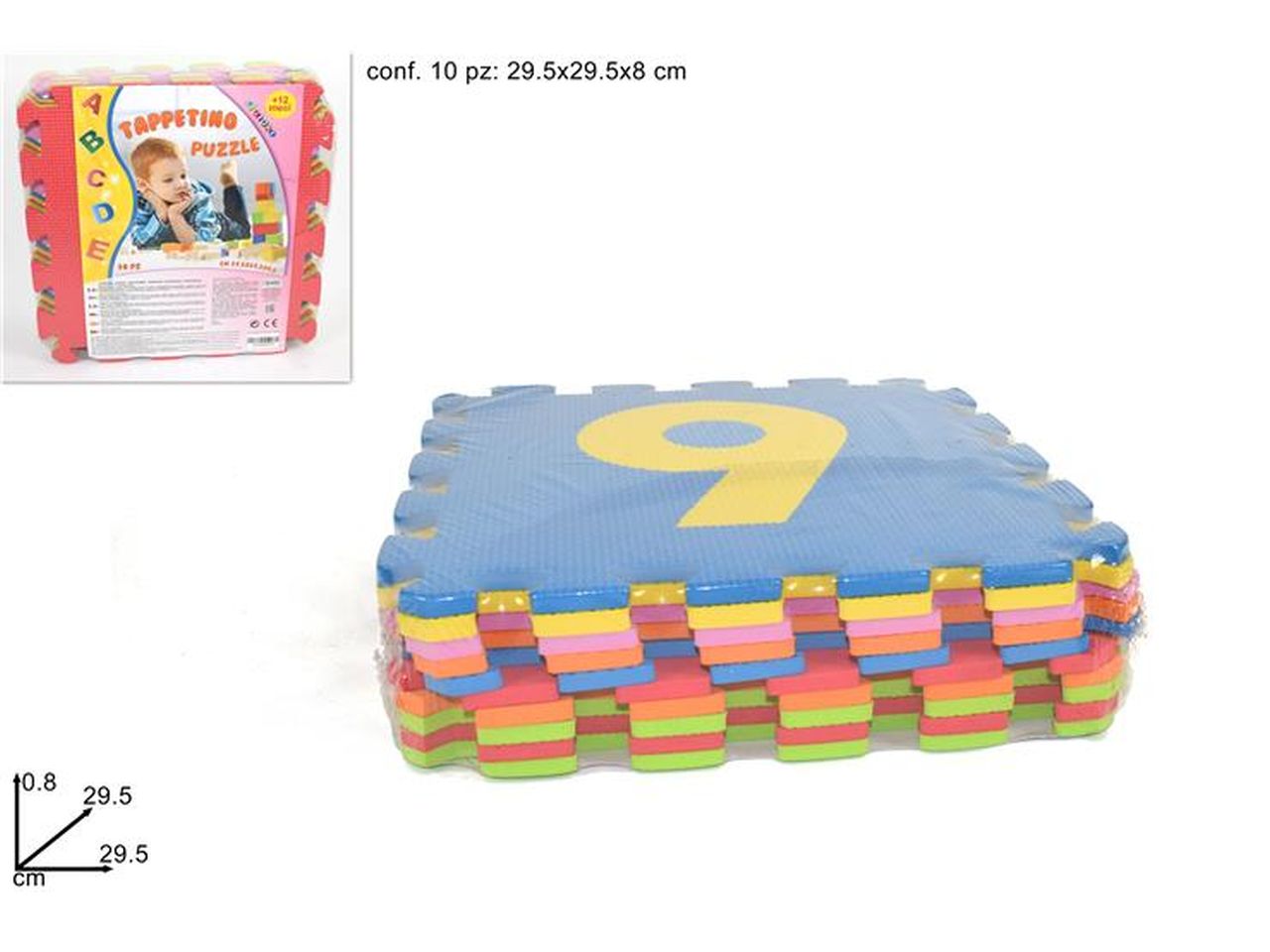 Tappeto puzzle numeri 29,5x29,5x0,8cm. confezione da 10 tappettini
