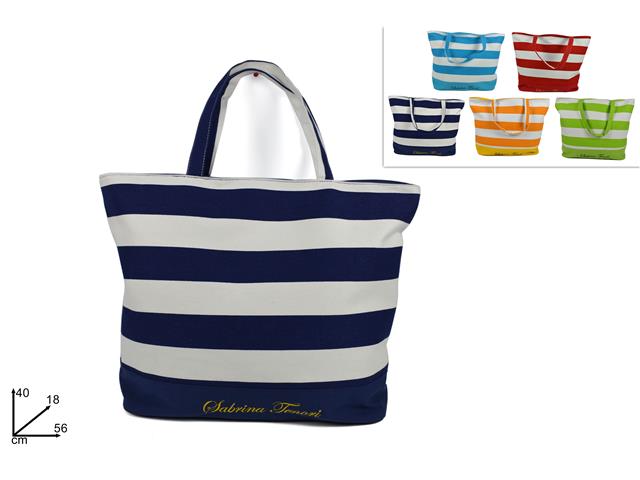 Borsa mare canvas fantasia a righe bicolore