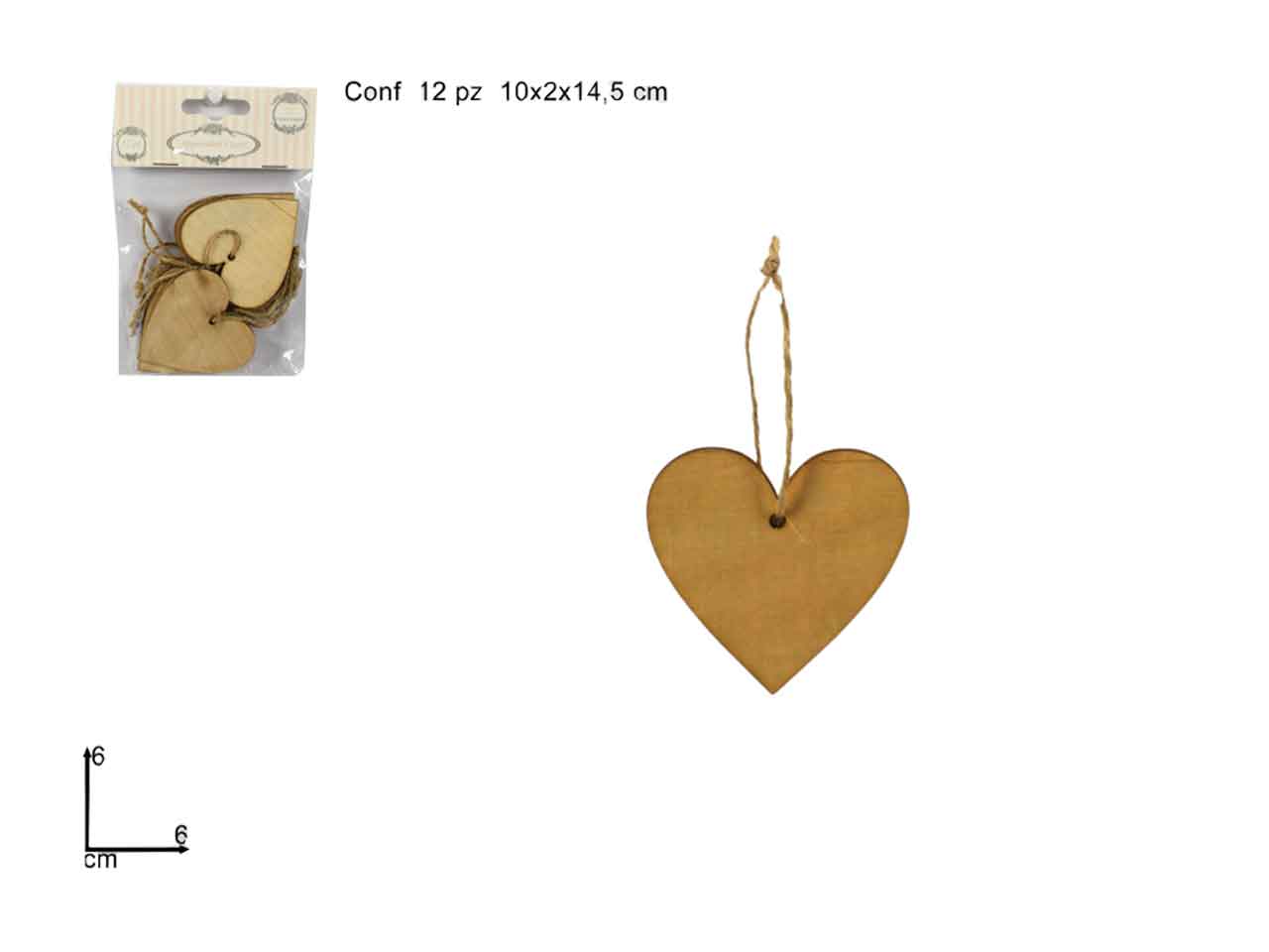 appendini cuore legno 6cm 12 pezzi