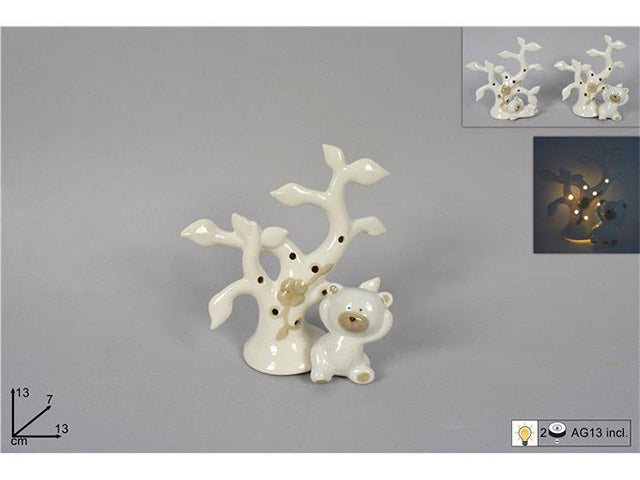 Albero c/orso 13cm bianco ca007372