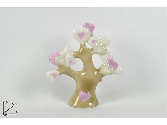 Albero c/foglie cuori rosa 16cm ca007571a