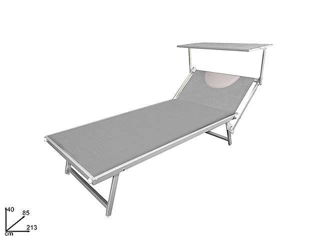 lettino prendi sole grigio in textilene 213x85x40cm