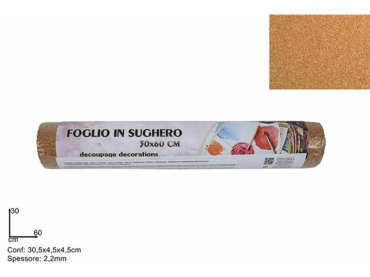 Foglio sughero 2,2mm 30x60 cm