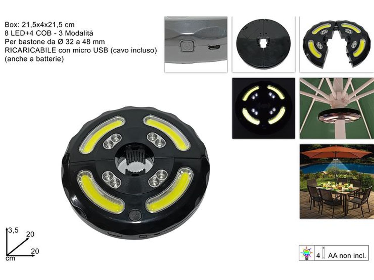 Lampada ombrellone con 8 led - luce ricaricabile