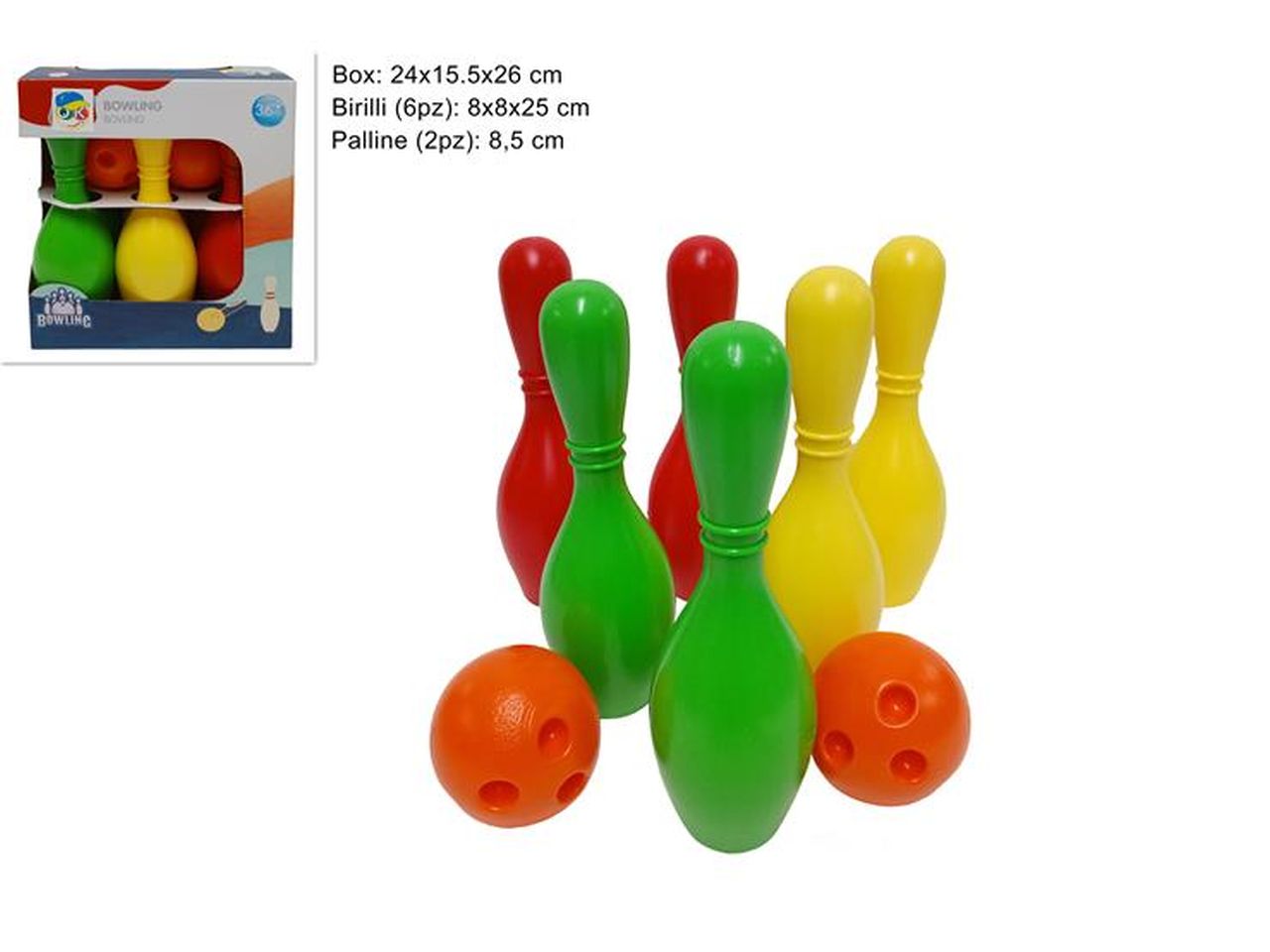 6 birilli con 2 palline in box