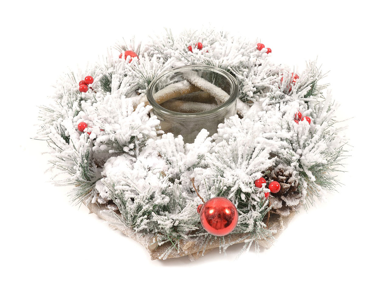 Portacandela "snow" in legno diam.30x12cm