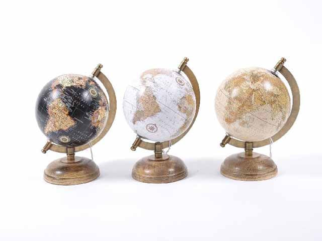 Mappamondo ottone/legno 14x13x21 18037