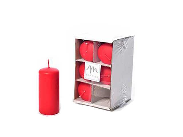 Candela pillar 8x4cm 6 pezzi rossa 21140