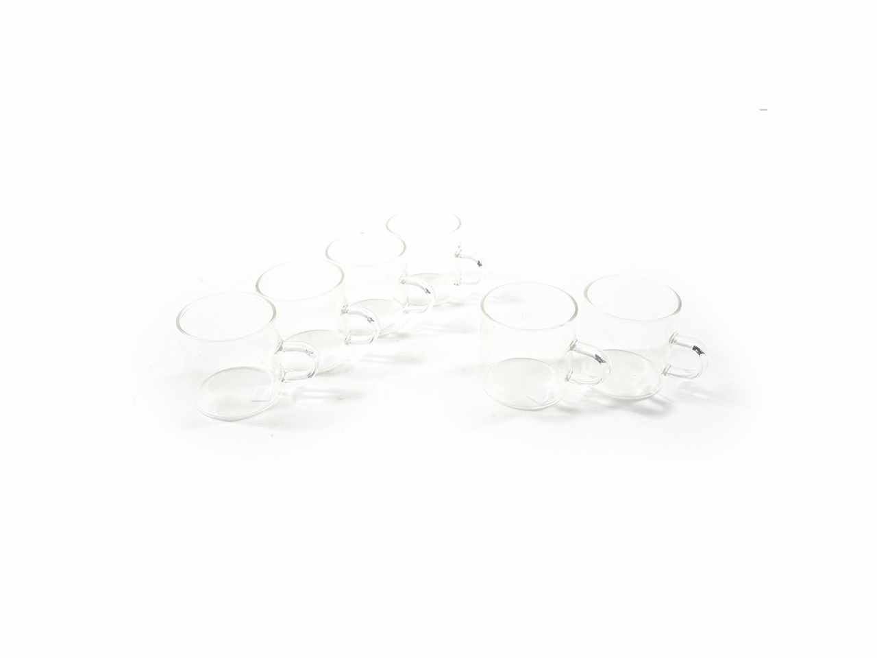 Tazzine in vetro borosilicato con manico in set da 6 pezzi 110ml 8.5x6xh.6cm cartonetta regalo