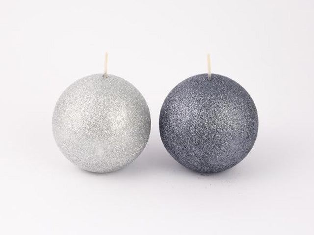 candela glitter argento sfera 8cm 74218