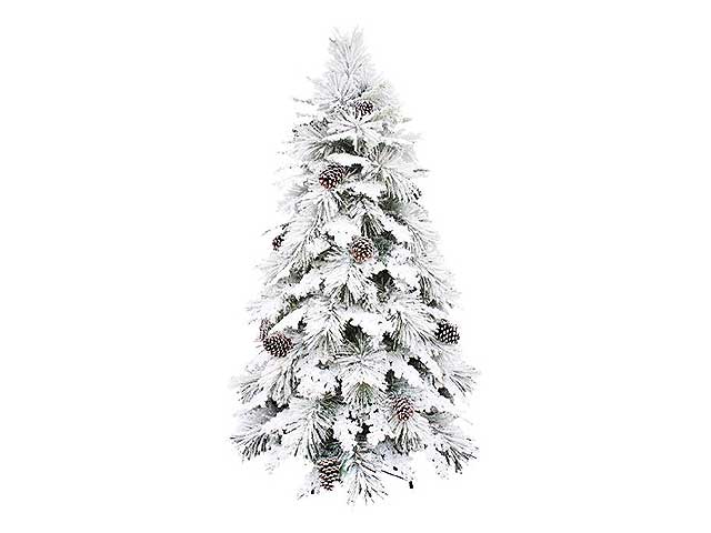 Albero di natale linea chamonix innevato con pigne e 1108 rami -  misura d.150xh.270cm a innesto