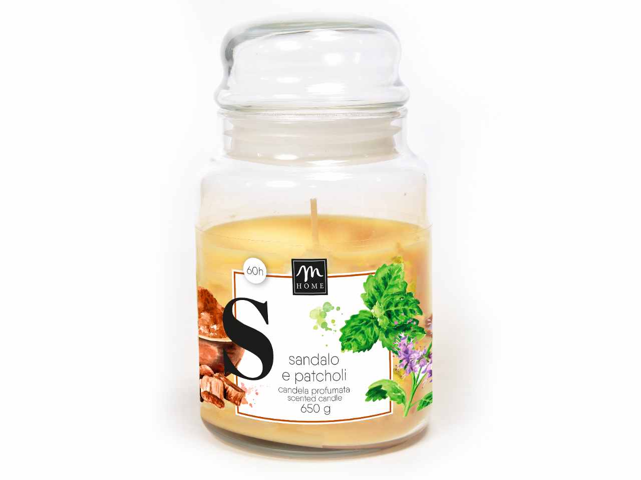 candela in barattolo vetro sandalo 650gr08746