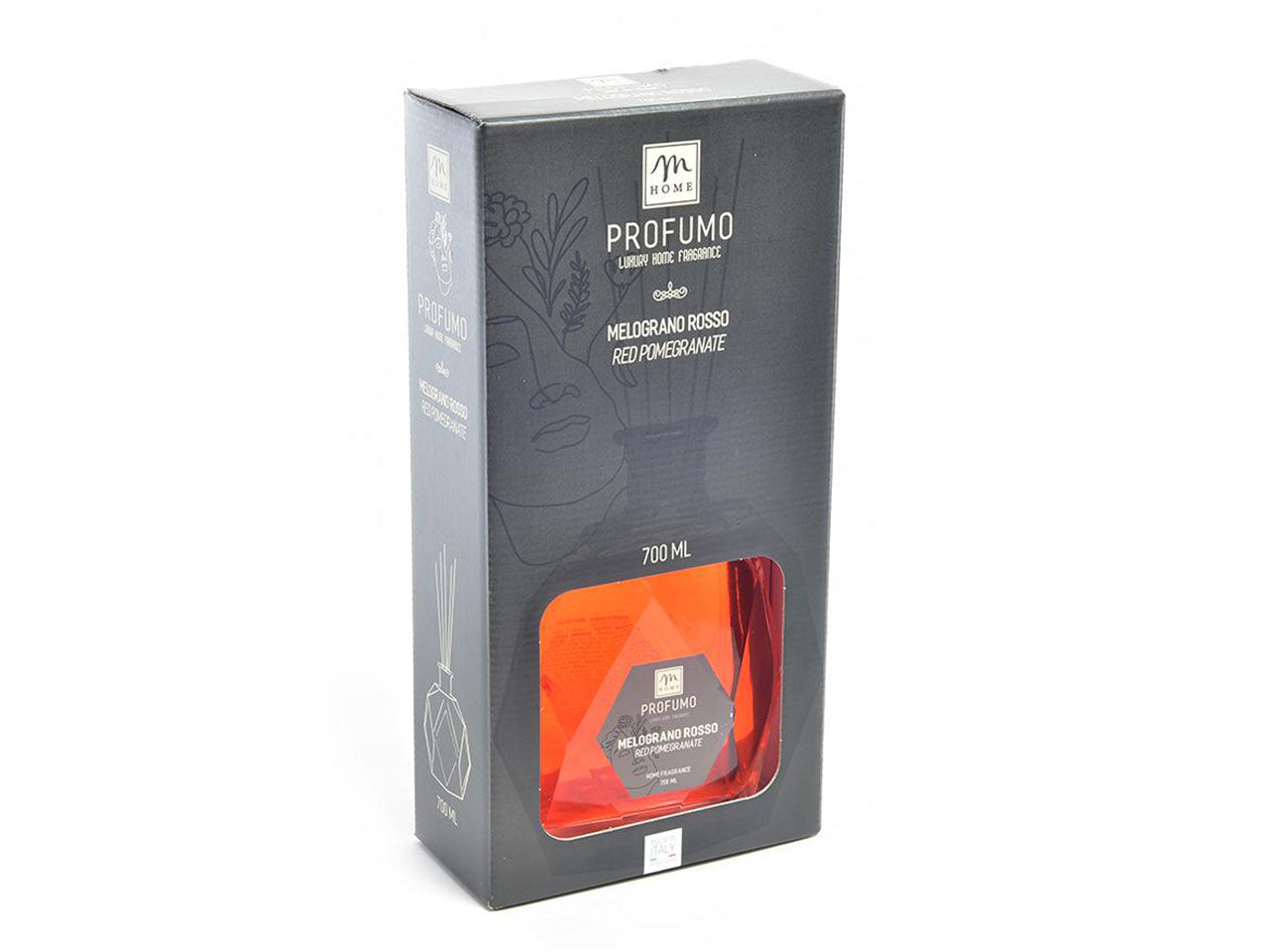 Diffusore di fragranza con bottiglia esagonale 700ml melograno rosso con bacchetti con scatola regalo