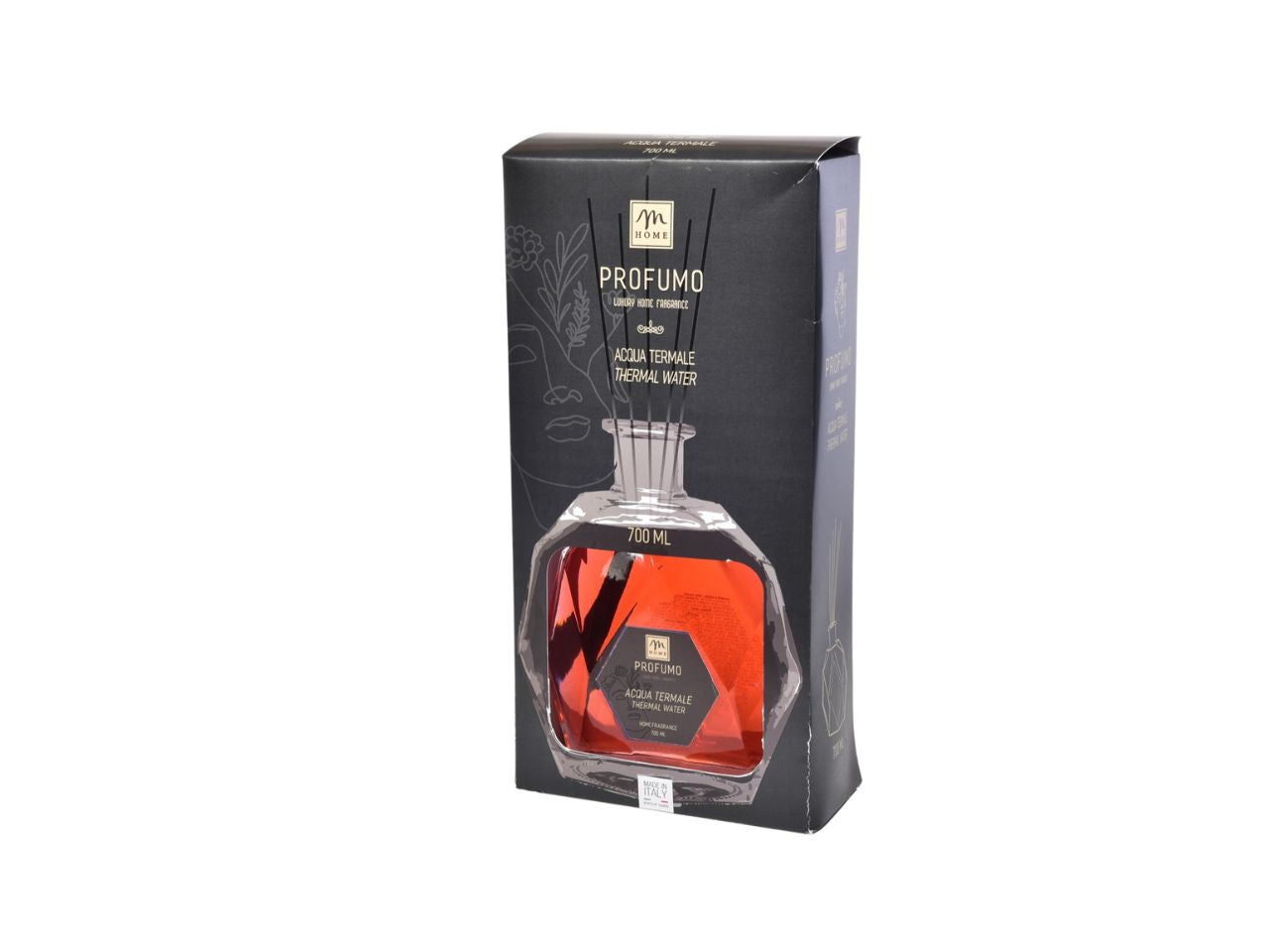 Diffusore di fragranza con bottiglia esagonale 700 ml acqua termale con bacchetti e scatola regalo