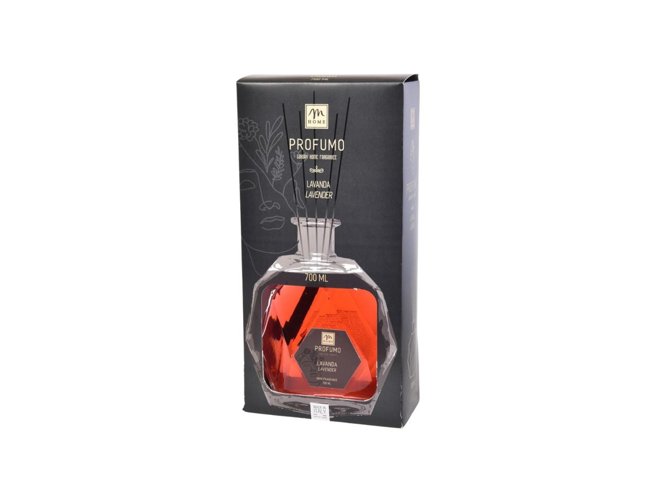 Diffusore di fragranza con bottiglia esagonale 700 ml lavanda con bacchetti e scatola regalo